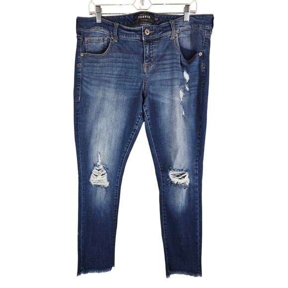 torrid Denim - Torrid Premium Boyfriend Frayed Hem Distressed Whiskering Women's Jeans 14